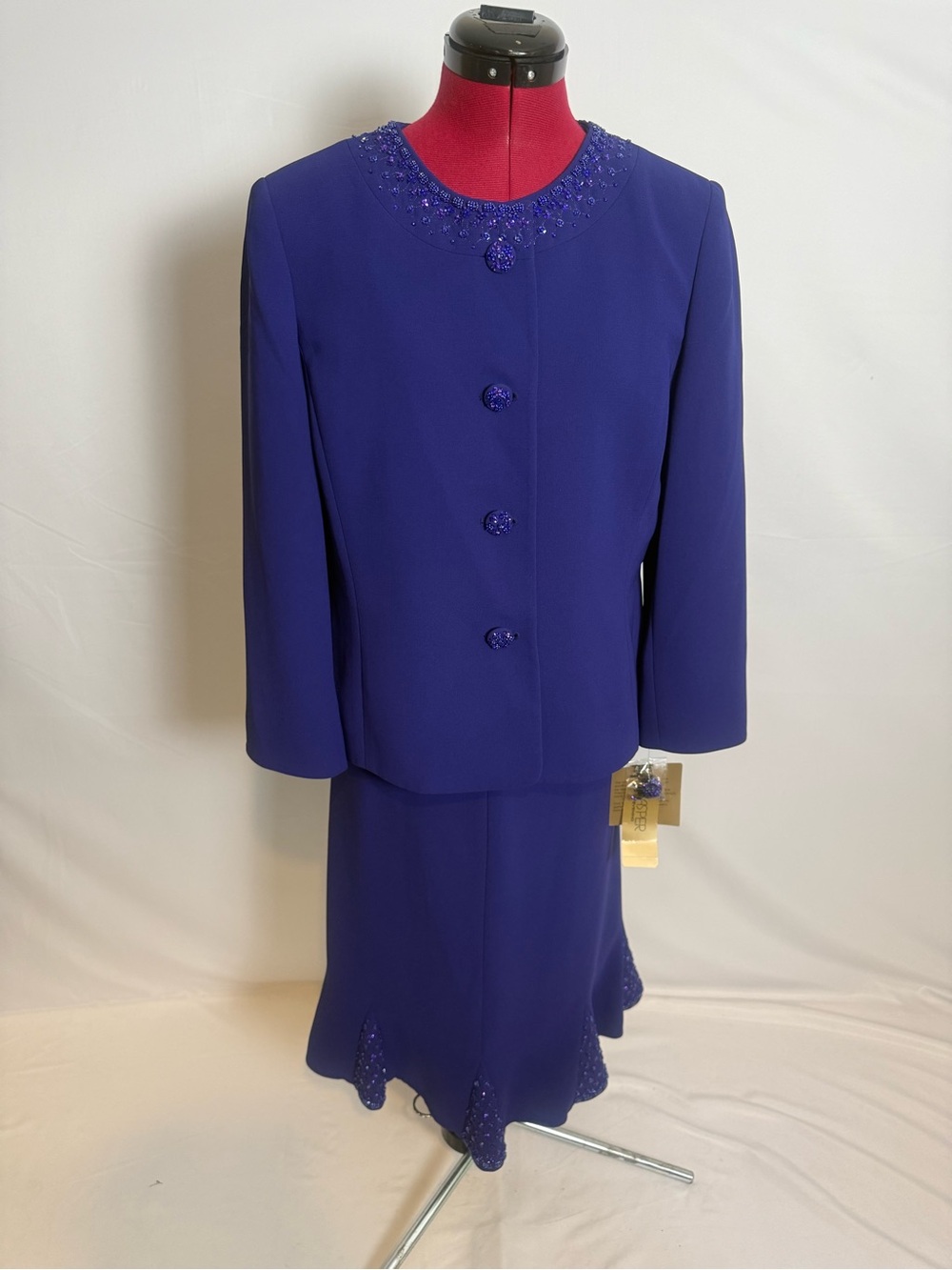NWT Kasper Skirt Suit Size 10 Regal Purple 2-Piece Set Blazer & Skirt Beaded